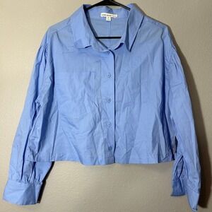 And Now This Cropped Shirt Blouse Top Long Sleeve Button Down Blue Size 0X NWT
